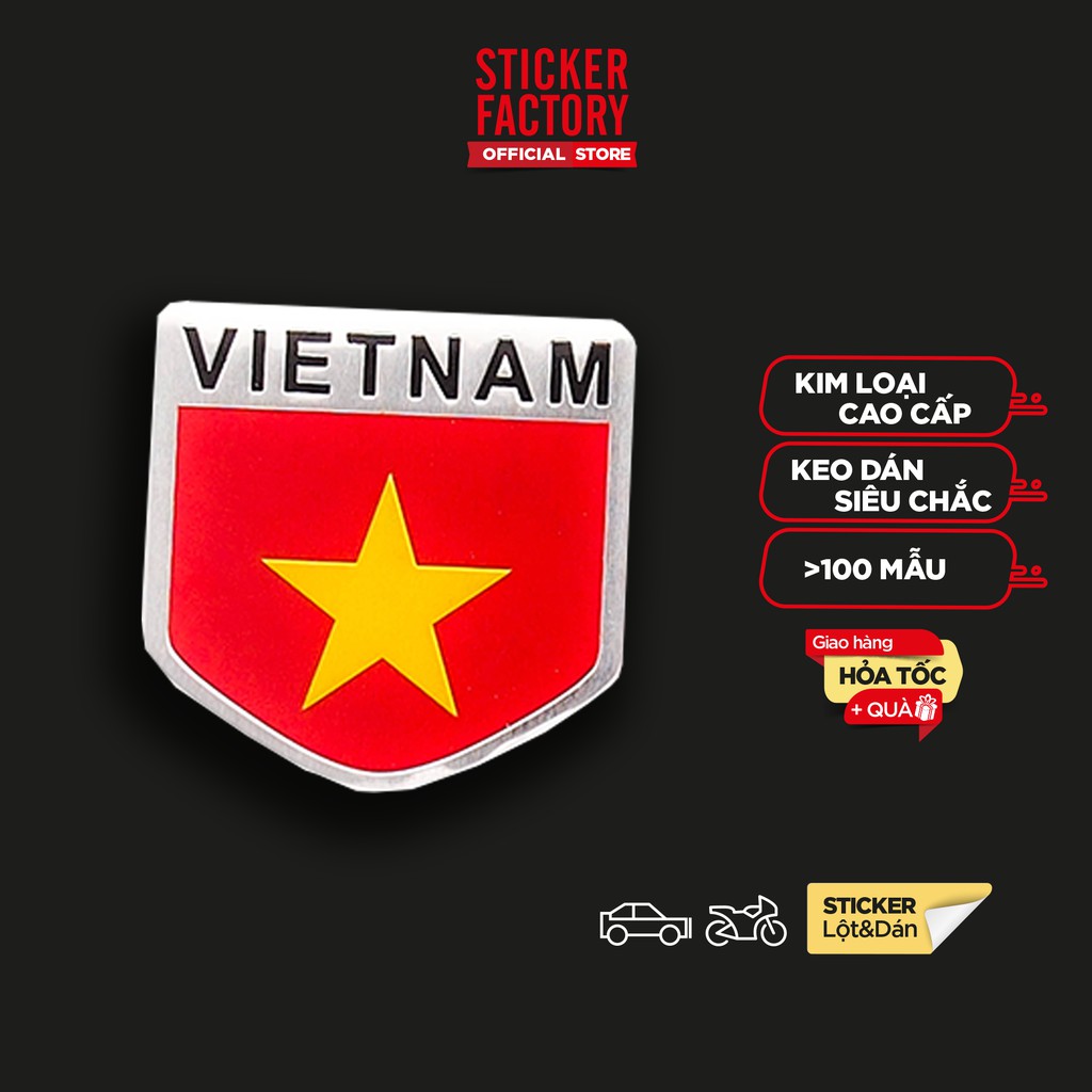 Sticker metal hình dán kim loại Sticker Factory - Chủ đề Cờ Việt Nam khiên 5x5cm