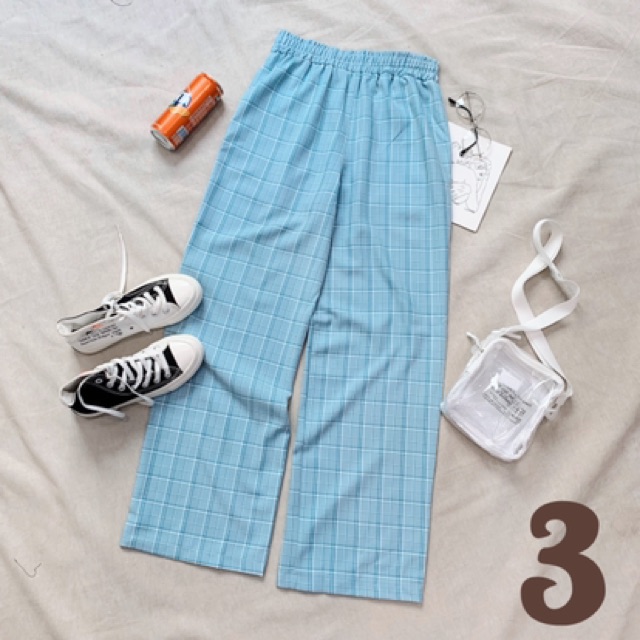 Quần Caro Ống Rộng Unisex