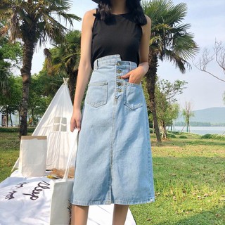 [ORDER] Váy Jean dài nút lệch Ulzzang