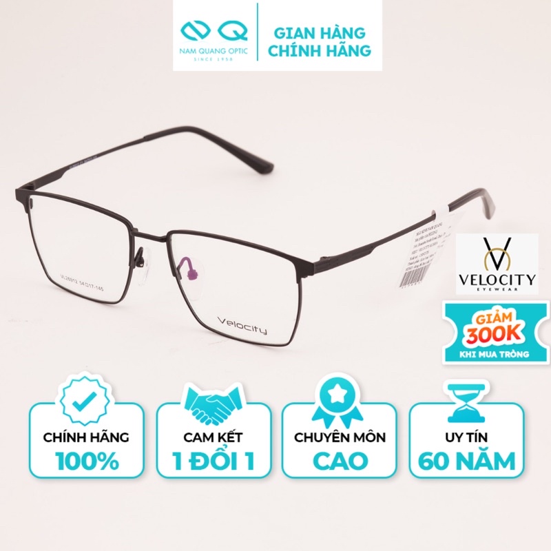 Gọng Kính Cận Kim Loại, Kính Chống Ánh Sáng Xanh Chính Hãng VELOCITY Dáng Chữ Nhật Vuông Mãnh Nam Nữ Thời Trang VL26912