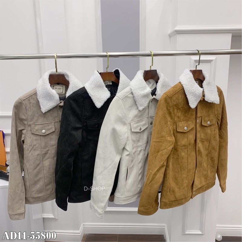 Áo khoác da lộn cổ lông 4 màu truyền thống