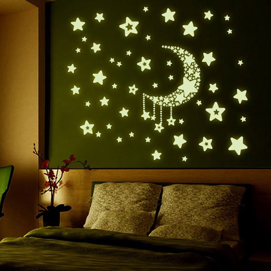 Decal Dán Tường Hình Trăng Sao Dạ Quang