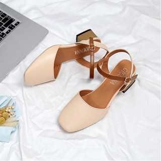 Sandal bít mũi gót vuông cao cấp