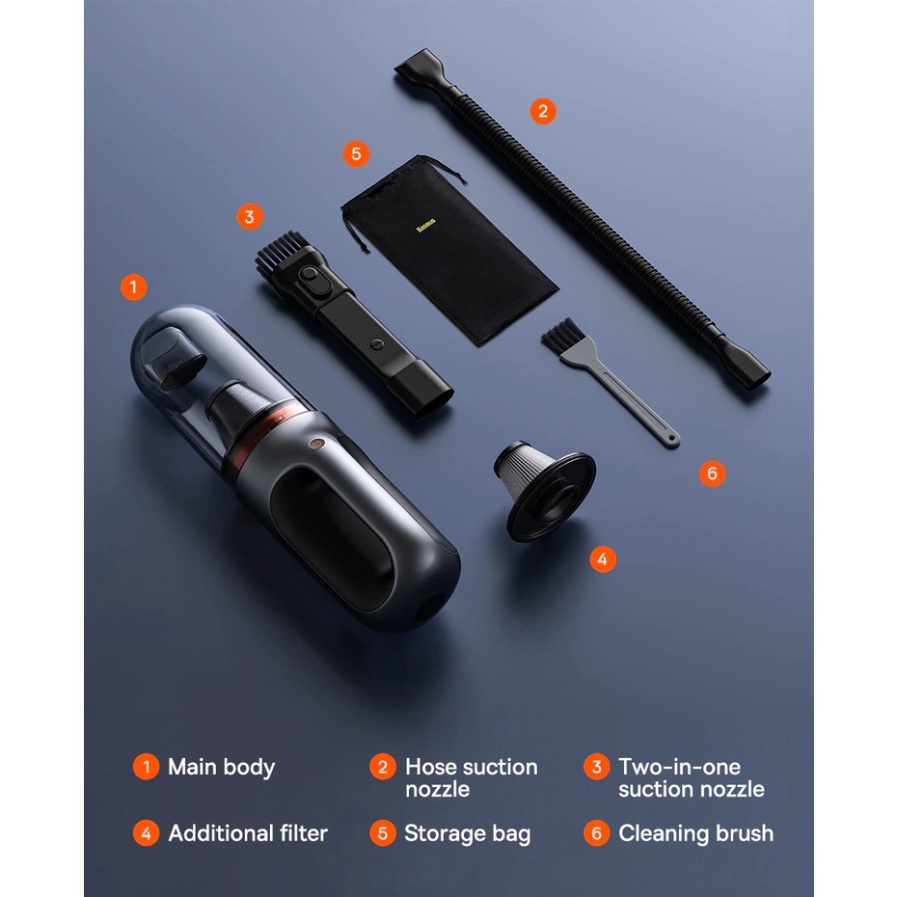 Máy Hút Bụi Cầm Tay Không Dây Trên Ô TÔ Baseus A7 Car Vacuum Lực Hút Mạnh 6000Pa Dung Tích 500ml Sạc 3.5h Dùng 20 Phút