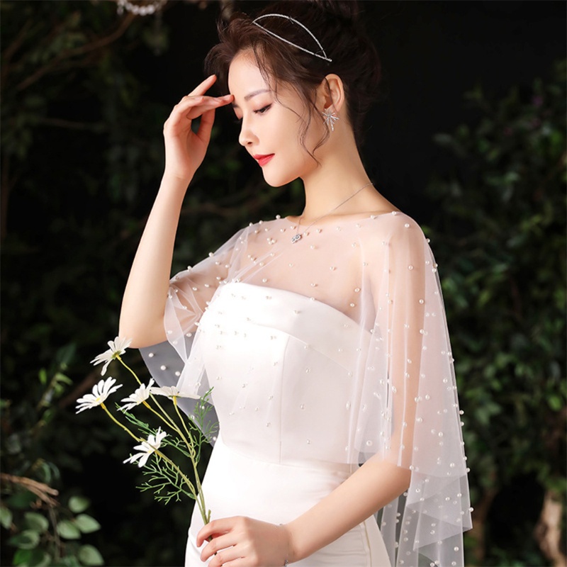 Xiangbao Khăn Choàng Đính Hạt Ngọc Trai Giả Mềm Mại Chống Nắng Cho Cô Dâu / Đầm Cưới Bolero Cove