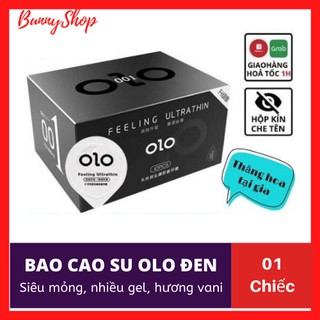 (1psc)Bao cao su siêu mỏng 001 OLO đen hương vani  kéo dài thời gian hộp 10c bcs (1 chiếc)