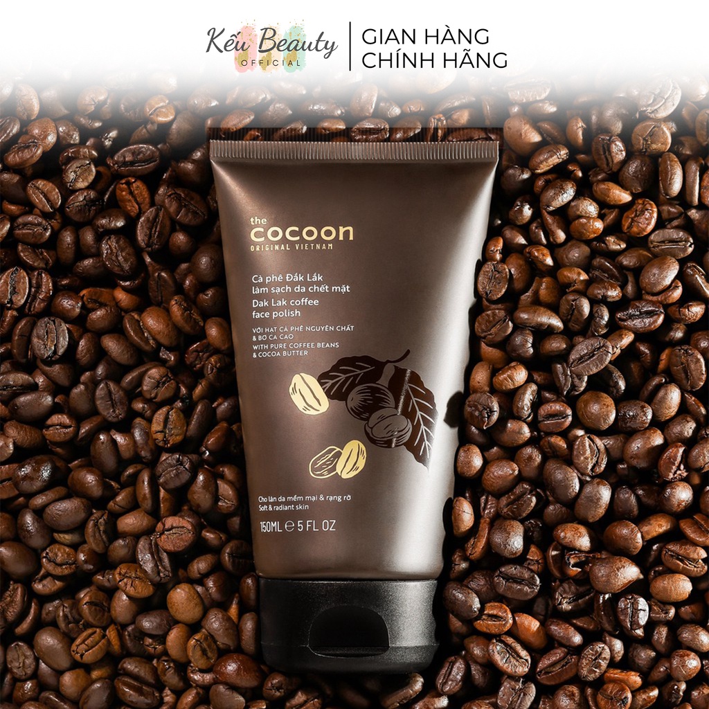 Tẩy tế bào chết mặt Cocoon Cà phê Đắk Lắk với hạt nguyên chất và bơ ca cao tẩy da chết làm sạch mặt 150ml