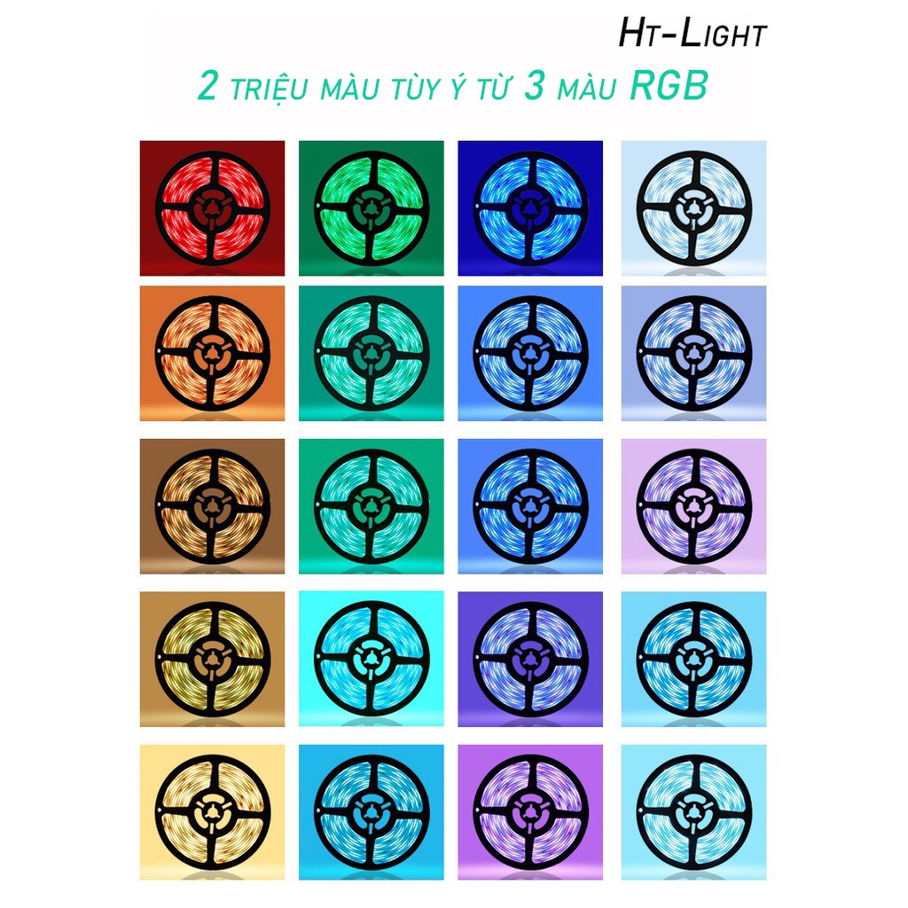 Bộ đèn LED dây dán không siliocon đổi 7 màu V-L-D-RGB +Nguồn+Khiển- Nháy theo nhạc -MAOMILED