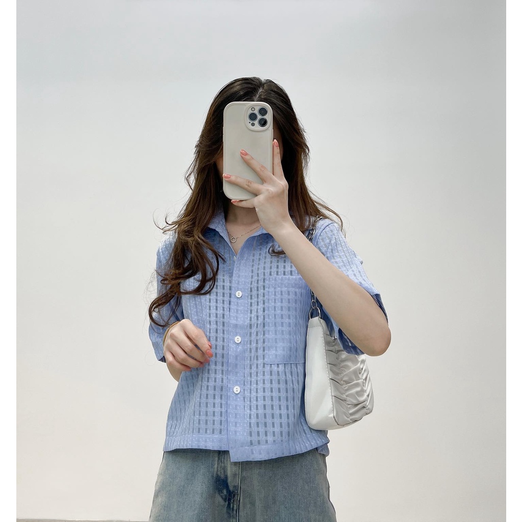 XẢ HÀNG Áo sơ mi croptop cộc tay ren thời trang Miho house