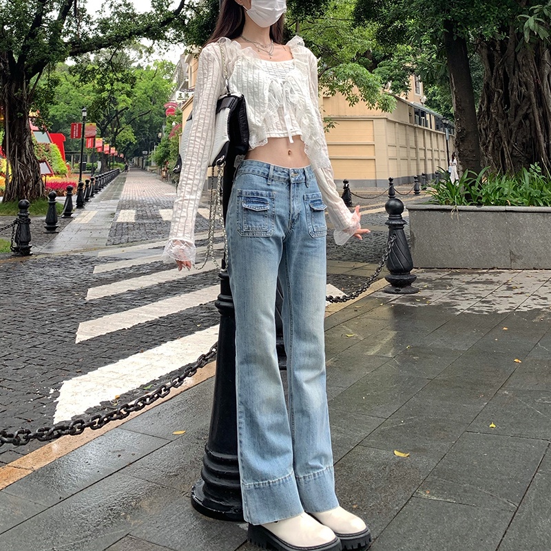 Quần jean ống loe eo cao phong cách Hàn Quốc trẻ trung cho nữ