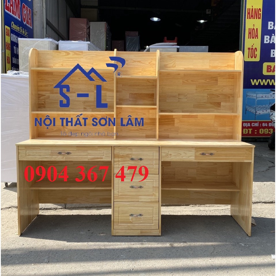 Bàn học sinh gỗ liền kệ bàn đôi đặt mẫu mới 5 hộc kéo đẹp