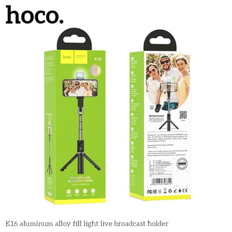Gậy Chụp Hình Bluetooth Hoco K16, Chân Vững Chắc, Có Đèn LED , Gậy Selfie Livestream Tự Sướng Đỉnh Cao.