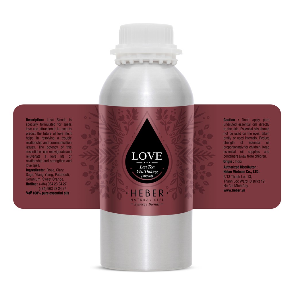 (Chai 500ml/1000ml)Tinh Dầu Lan Tỏa Yêu Thương Love Blend Heber Natural Life, Cao Cấp Nhập Khẩu, Thiên Nhiên Nguyên Chất