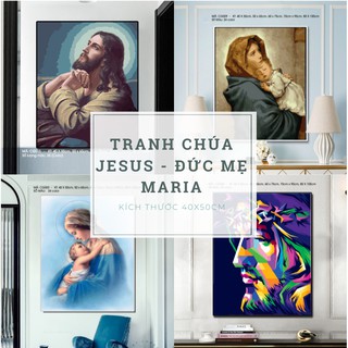 Tranh sơn dầu số hóa Tranh Chúa Jesus và Đức Mẹ Maria - Tranh Số Hóa Kích thước 40x50cm