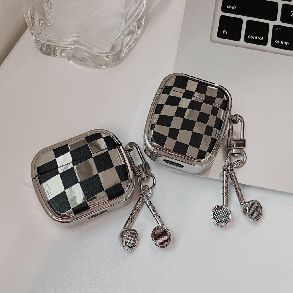 Vỏ Bảo Vệ Hộp Sạc Tai Nghe Bluetooth AirPods 1 2 Pro 3 2021 Bằng Tpu Mềm Mạ Điện Họa Tiết Kẻ Ô Sáng Tạo