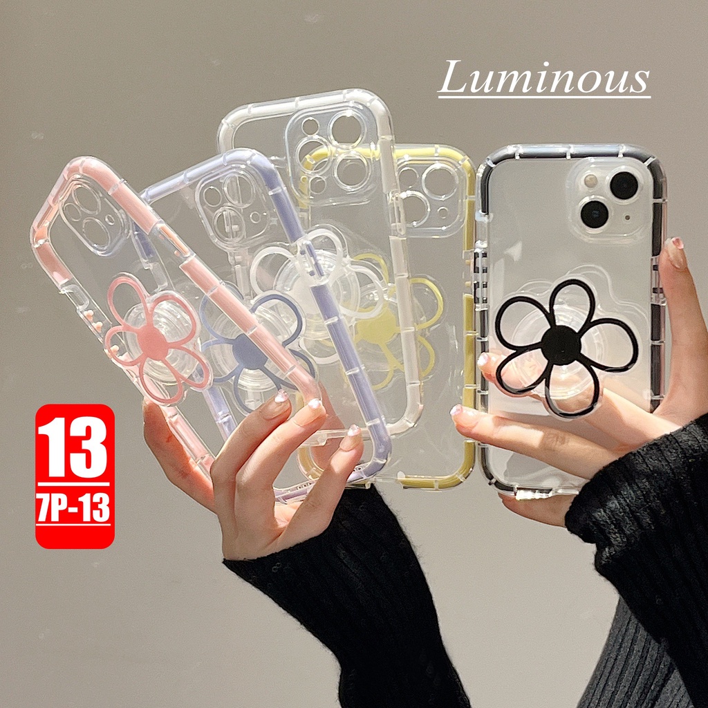 Ốp Điện Thoại Mềm Trong Suốt Màu Dạ Quang Có Giá Đỡ Túi Khí Cho iphone 13-7P 11pro 13 12 11 pro Max X XS Max XR 7 8 PLUS 13-7P