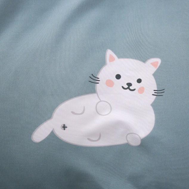 Bộ chăn ga gối cotton poly hàng nhập khẩu- họa tiết mèo xanh-không bao gồm ruột(miễn phí bo chun theo size)