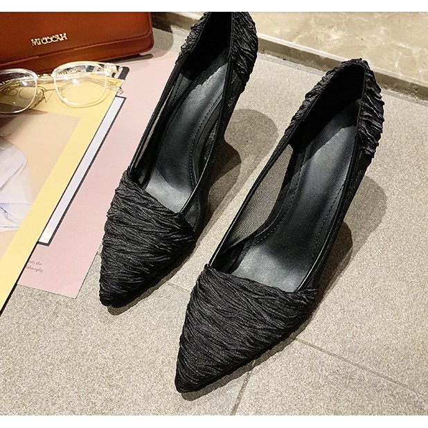Giày cao gót mũi nhọn Satin lưới