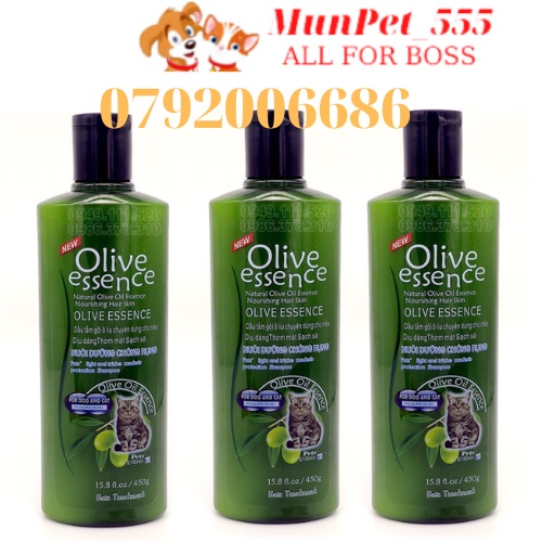 Sữa tắm Olive Essence chai 450ml chó mèo tinh dầu ô liu  dành cho mọi loại chó mèo
