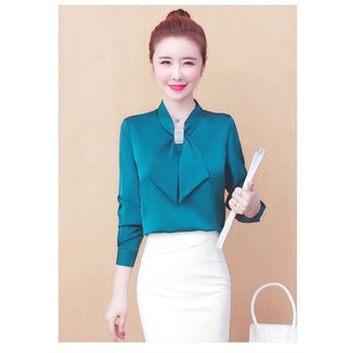 Áo Kiểu Sơ Mi Nữ Phi Lụa Cổ Đính Hạt BY6362
