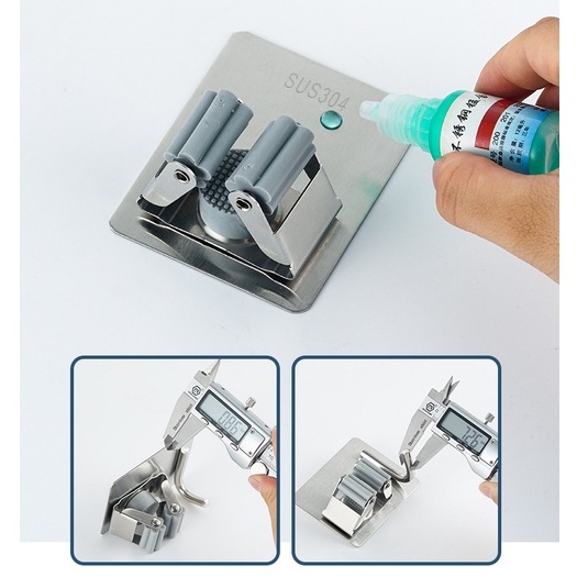 Móc treo chổi, cây lau nhà dán tường inox 304