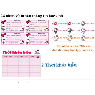 Combo 126 món: 24 nhãn vở, 100 nhãn dán tên , 2 thời khoá biểu ( In sẵn thông tin học sinh yêu cầu)