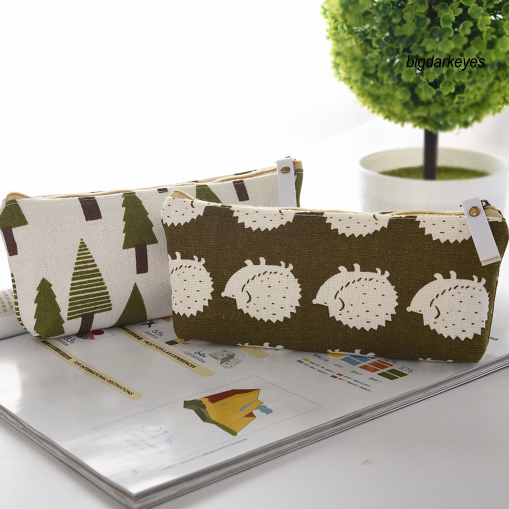 Túi Đựng Bút Chì Bằng Vải Cotton Lanh In Họa Tiết Hoạt Hình Dễ Thương