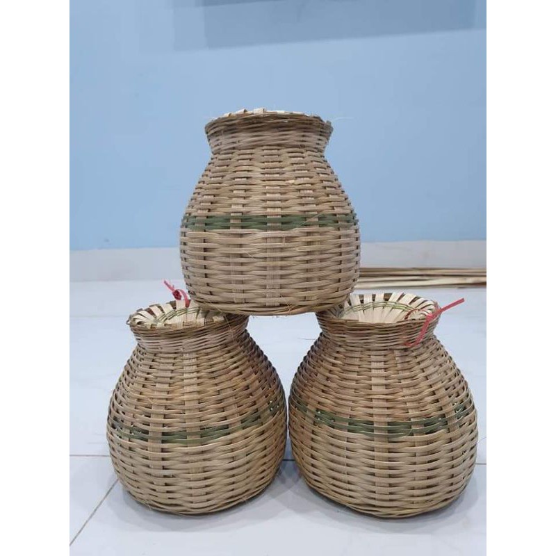 Tre tự nhiên- Giỏ cua to , giỏ cá,  giỏ tre decor size 16cm -Mây tre đan việt