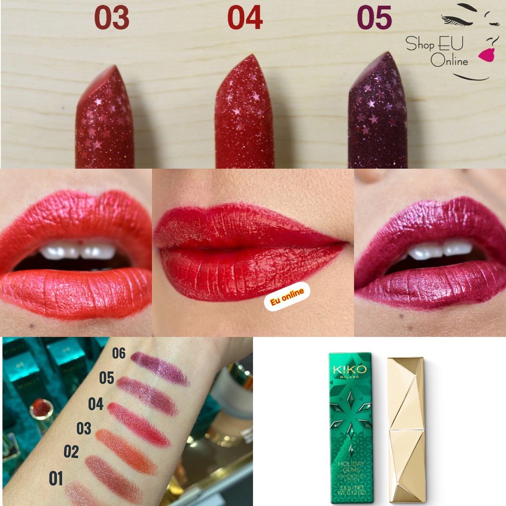 Son Lì Chính Hãng Kiko - Holiday Gems Diamond Dust Lipstick - Kiko Milano Italy