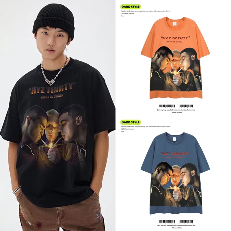 Áo Thun Unisex Cổ Tròn Tay Ngắn Dáng Rộng Phong Cách Thời Trang Mỹ Mới Size M-8XL