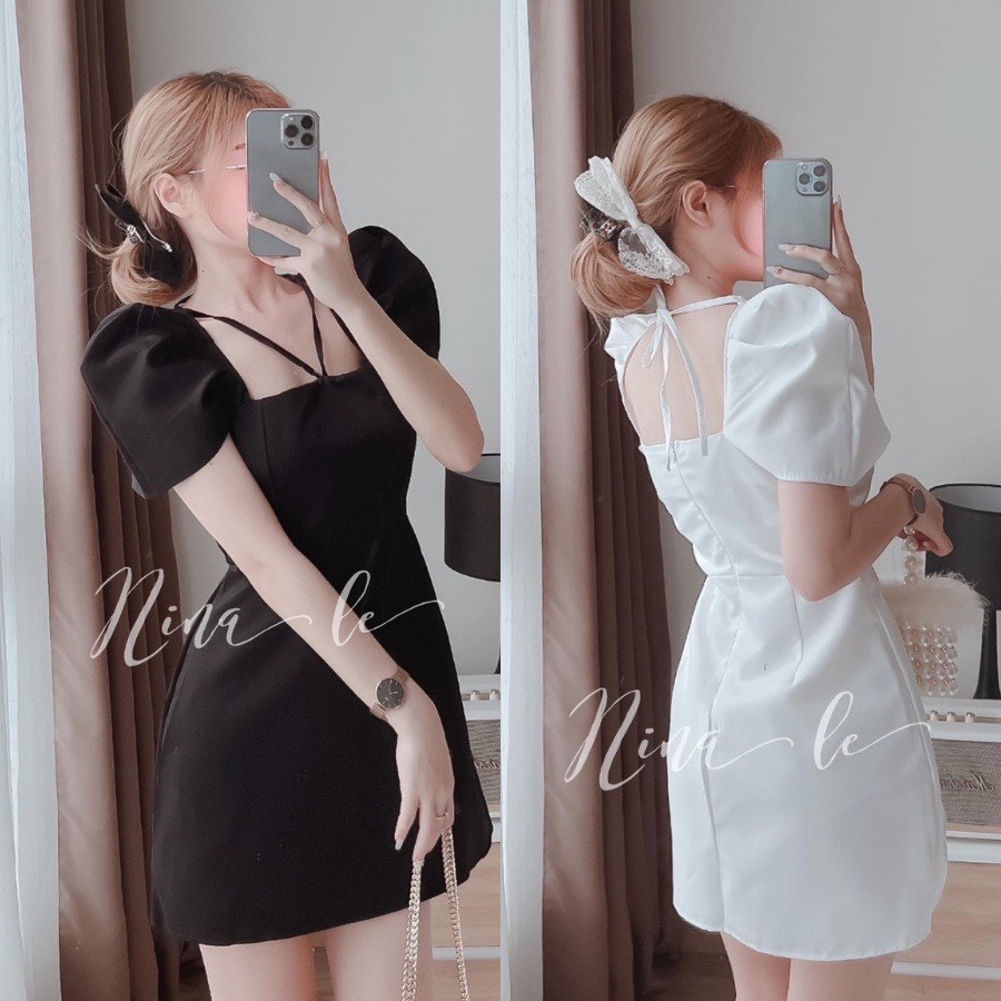 [HCM] Đầm Nữ Dự Tiệc Tay Phồng Cột Dây Cổ Hở Lưng Thời Trang Nữ Sam Closet Free Size 40-55kg