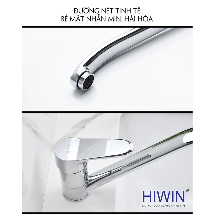 Vòi lavabo, vòi rửa mặt nóng lạnh chất liệu đồng mạ cao cấp mặt gương HIWIN KF-213
