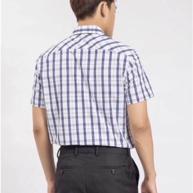 Áo sơ mi nam công sở tay ngắn Aristino màu kẻ ô tím than dáng regular fit vải sợi sồi ASS599S8