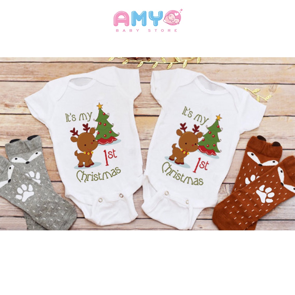 Bodysuit noel cho bé bộ body bé gái bé trai cotton quần áo sơ sinh đồ noel liền thân bé đầy tháng 3 6 9 12 tháng 2 tuổi