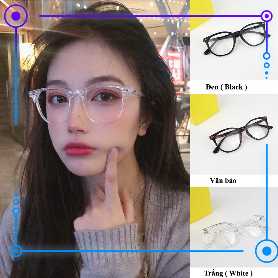Kính Gọng Nhựa Nam Nữ Mắt Tròn Thời Trang 3 Màu Thay Được Mắt Cận