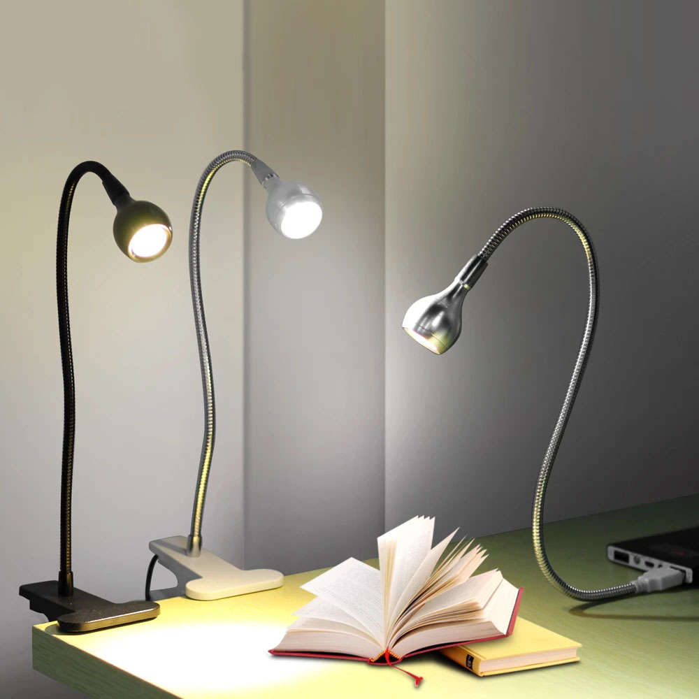 3W Led Desk Lamp/ USB Table Lamp Light with Clip Holder /Flexible Foldable Reading Book Night Light for Study Office Work