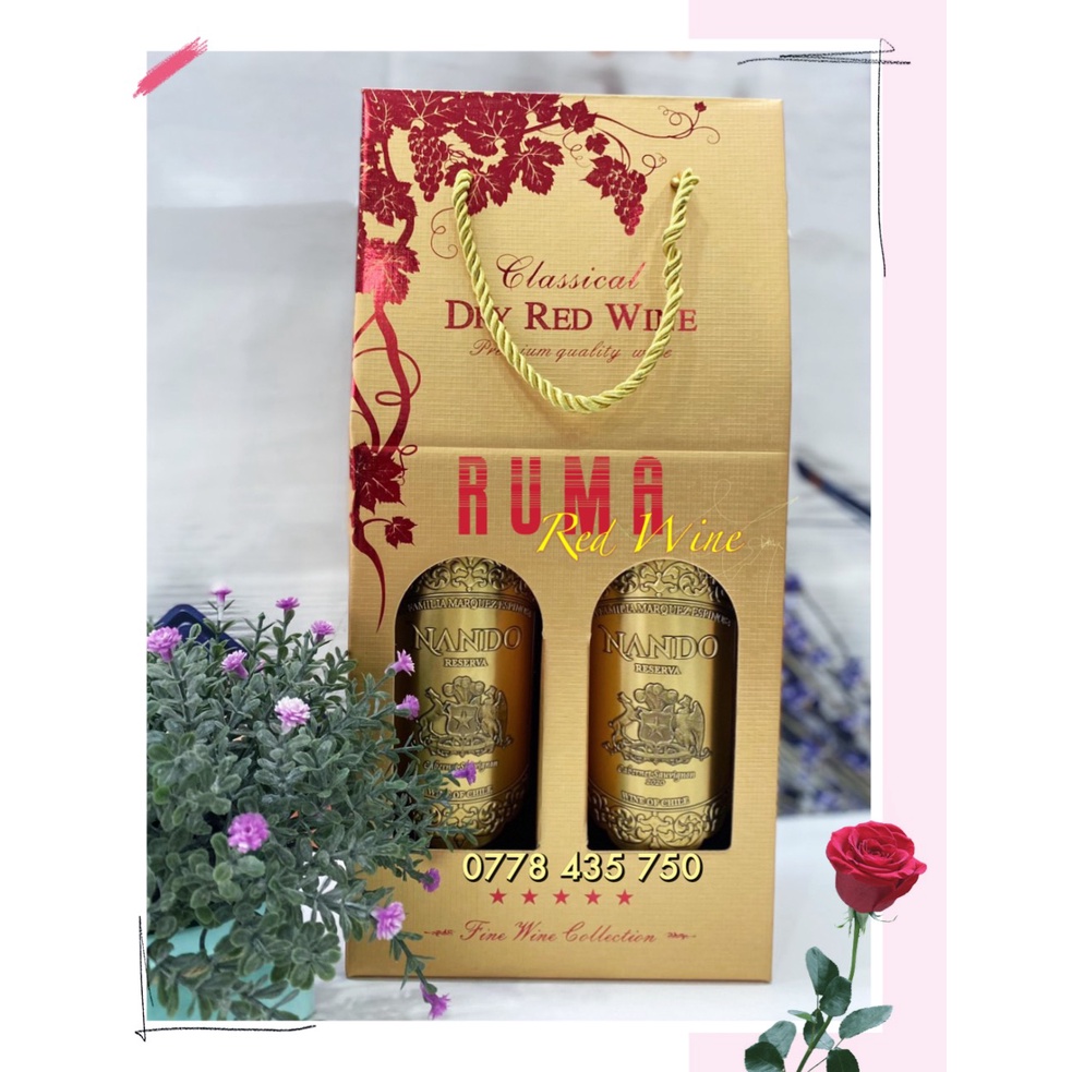 Quà tặng hộp giấy 2 chai rượu vang Chile Nando Reserva