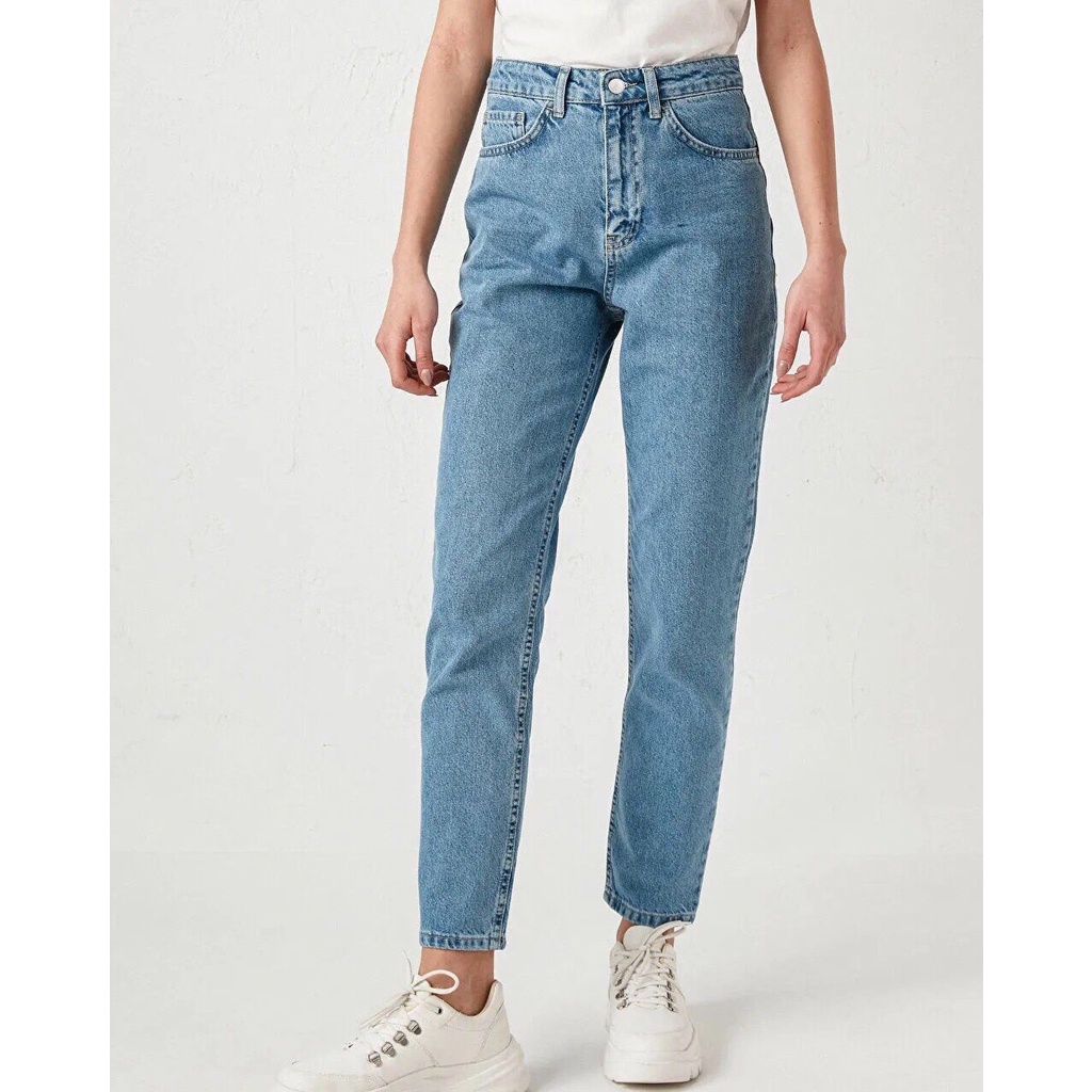 Quần Mom Jeans Nữ Lưng Cao Màu Xanh M-02
