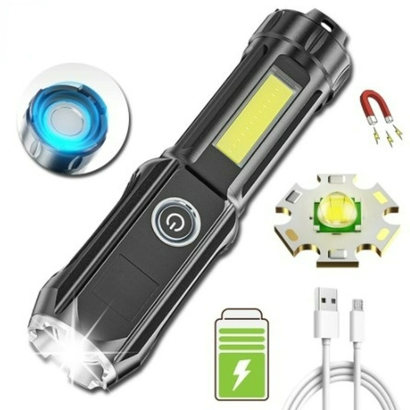Đèn Pin Led Cob Siêu Sáng Sạc Cổng USB Mang Đi Cắm Trại / Câu Cá Tiện Dụng