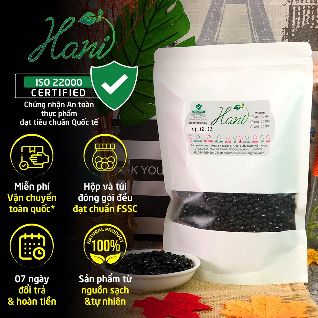 1KG Đậu Đen Xanh Lòng Hữu Cơ Giống Thuần Chủng Không Biến Đổi Gen, Loại Hạt Nhỏ Loại 1  HANI HEALTHY FOOD