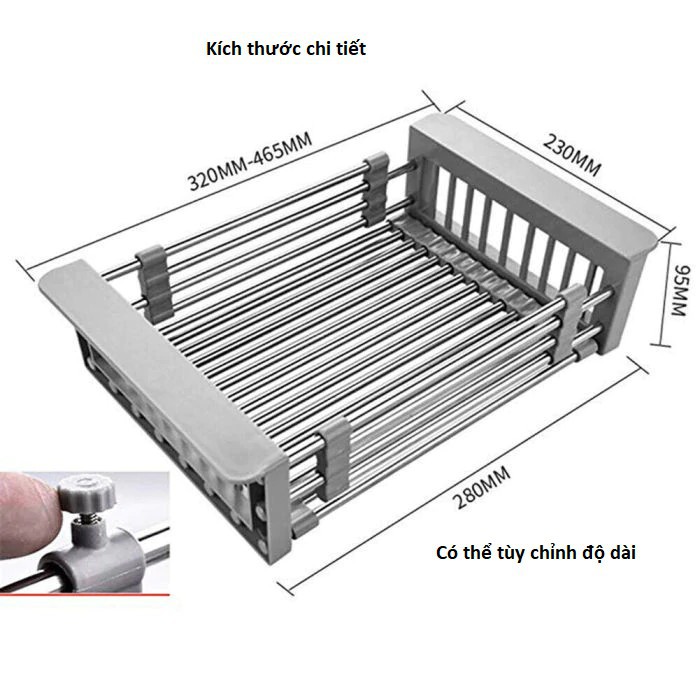 Giá INOX co rút bồn rửa bát, giá để hoa quả, giá để ra bồn rửa bát, giá inox co rút để bồn rửa bát(siêu hot)