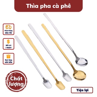 Thìa cà phê mạ vàng thìa pha trà inox 304 dụng cụ pha cafe cán dài kiểu dáng sang trọng độ dài 13 - 15  - 17cm