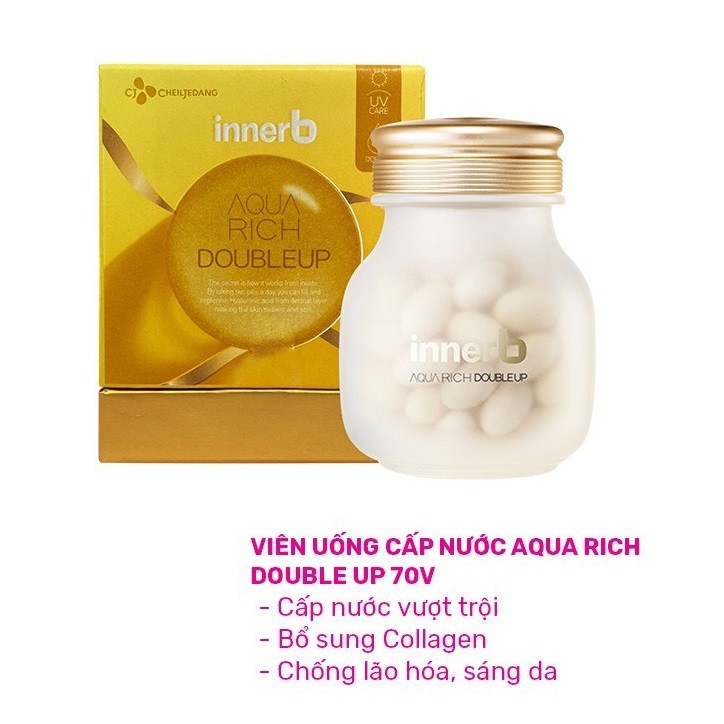 Bộ đôi cấp ẩm, làm sáng đẹp da Innerb Aqua Rich lọ 70 viên&nước uống Collagen hộp 6 chai | BigBuy360 - bigbuy360.vn