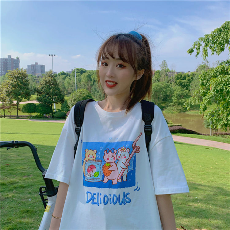 Áo Phông Nữ New Cartoon Print Short Sleeve T-shirt Female Student Korean T-shirt