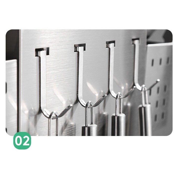 Kệ để dao đũa thìa, dán tường inox 304 không han gỉ, kích thước 43x6.3x21cm - Bảo hành 12 tháng - RE0556