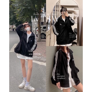 Áo khoác thể thao đen sọc logo ( Ảnh thật )