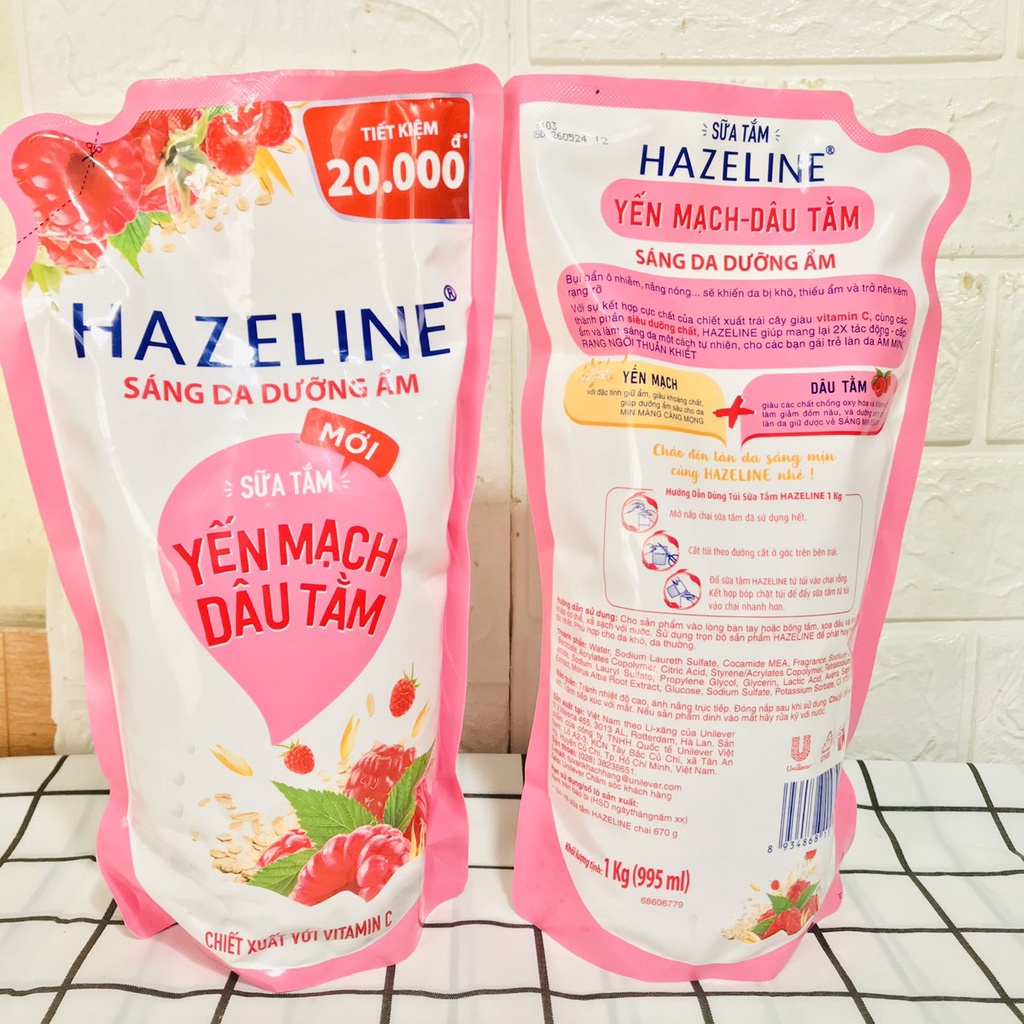 Sữa tắm dưỡng da Hazeline sáng da Matcha lựu đỏ túi 1kg