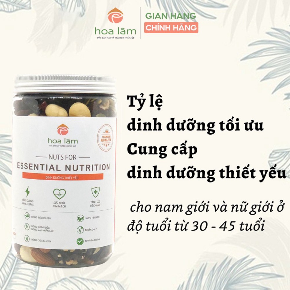 Hạt dinh dưỡng Hoa Lâm Nuts for Essential Nutrition cung cấp dinh dưỡng thiết yếu cho người từ 30-45 tuổi 500g