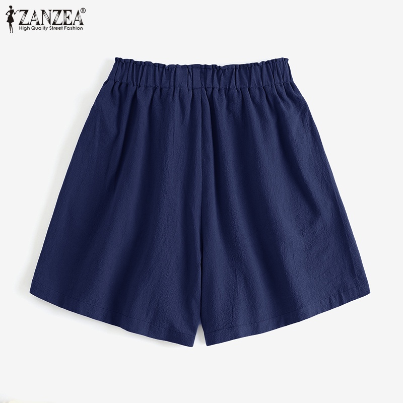 ZANZEA Quần ngắn ống rộng Lưng Thun Màu Trơn Thời Trang Cho Nữ
