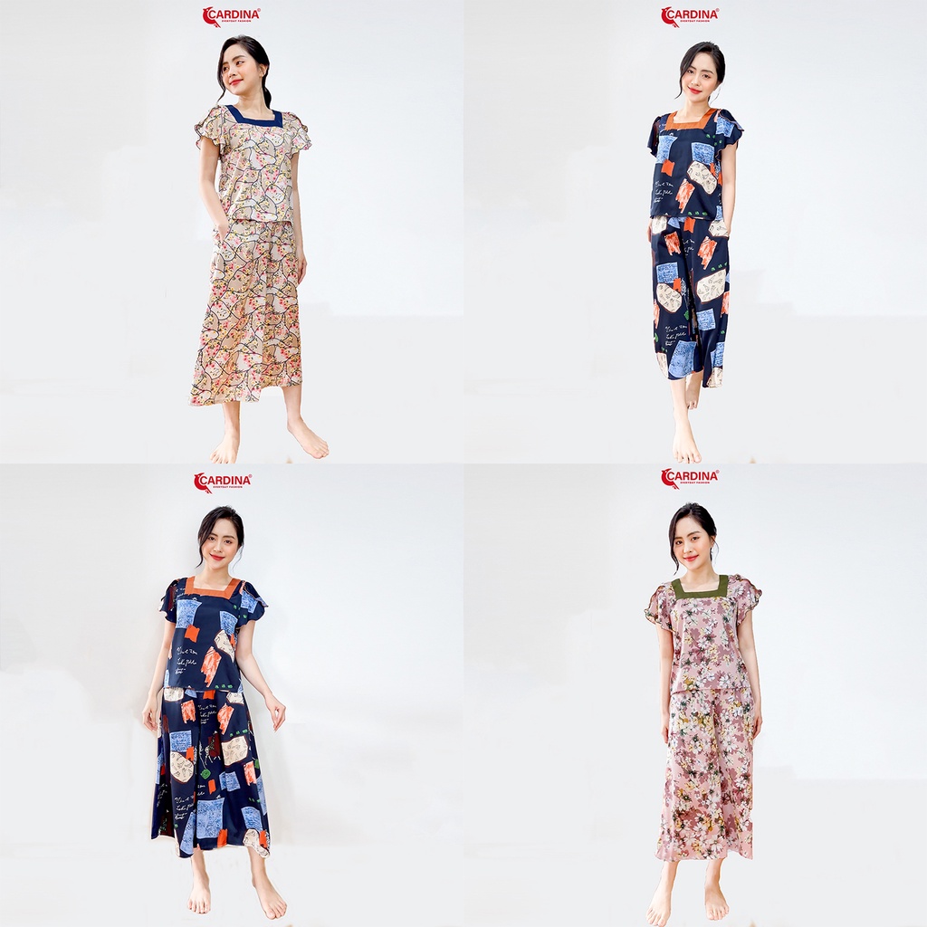 Đồ Bộ Nữ 𝐂𝐀𝐑𝐃𝐈𝐍𝐀 Chất Lụa Satin Nhật Cao Cấp Áo Cổ Vuông Tay Bèo Quần Culottes Thời Trang 2SF11